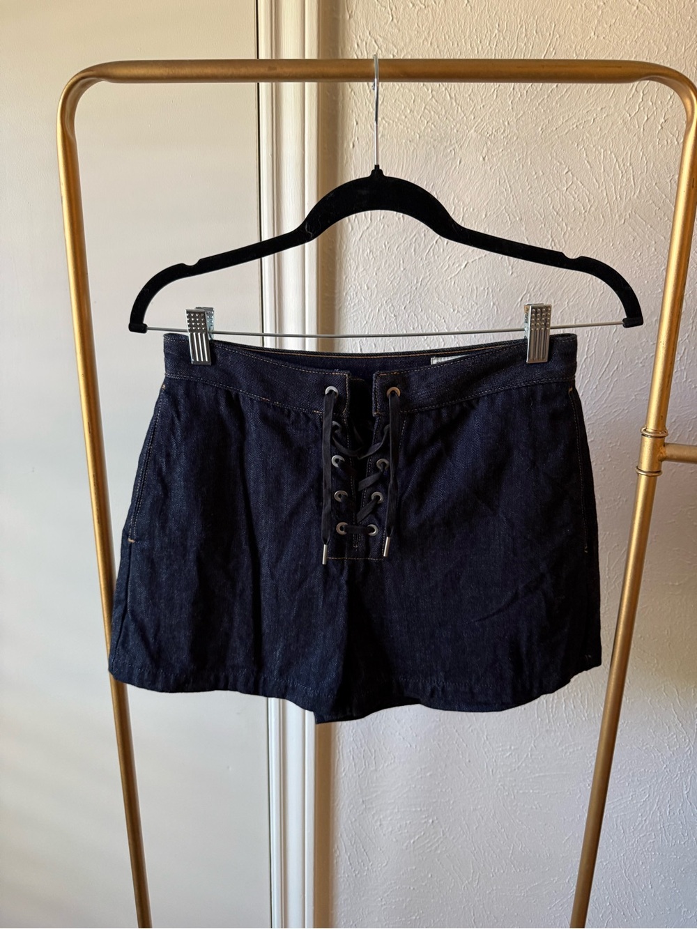 Rag & Bone Dark Wash Lace-Up Denim Mini Shorts